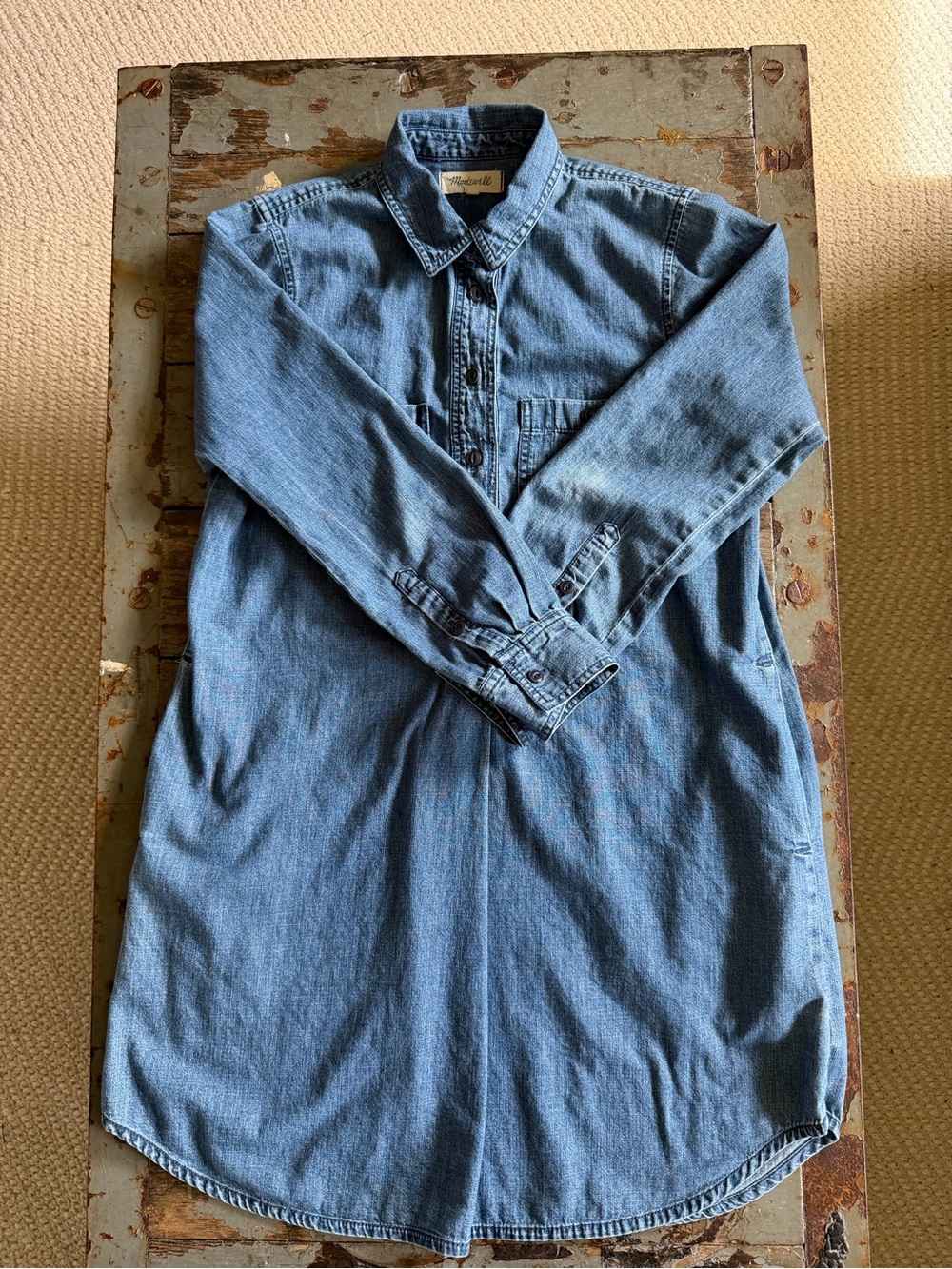 Madewell Light Blue Long Sleeve Denim Shirt Dress w Pockets